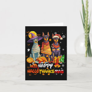 Doberman Happy Hallothanksmas Dog Lover Christmas Card