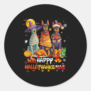 Doberman Happy Hallothanksmas Dog Lover Christmas  Classic Round Sticker