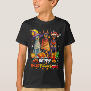 Doberman Happy Hallothanksmas Dog Lover Christmas T-Shirt