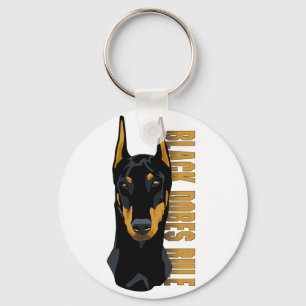Doberman Head, Black Dobes Rule Keychain