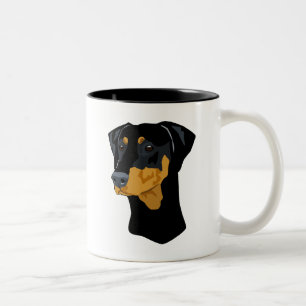 Doberman Head, Black, Uncropped Two-Tone Coffee Mug