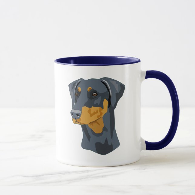 Doberman Head, Blue, Uncropped Mug (Right)