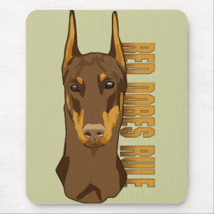 Doberman Head, Red Dobes Rule Mouse Pad
