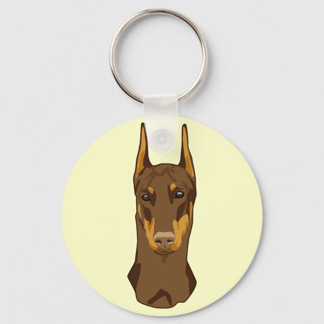 Doberman Head, Red Keychain (Front)