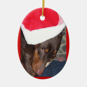 Doberman (Hero) in Santa Hat Ceramic Ornament