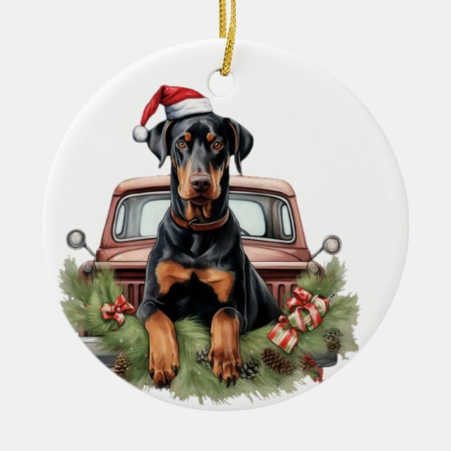 Doberman Holi Ceramic Ornament (Front)