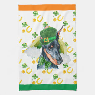 Doberman Holiday Home Decor St Patricks Day Kitchen Towel