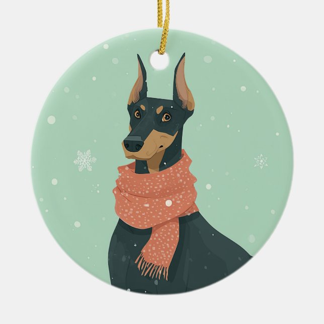 Doberman Holiday Keepsake Ceramic Ornament (Front)