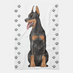 Doberman Illustration  Kitchen Towel