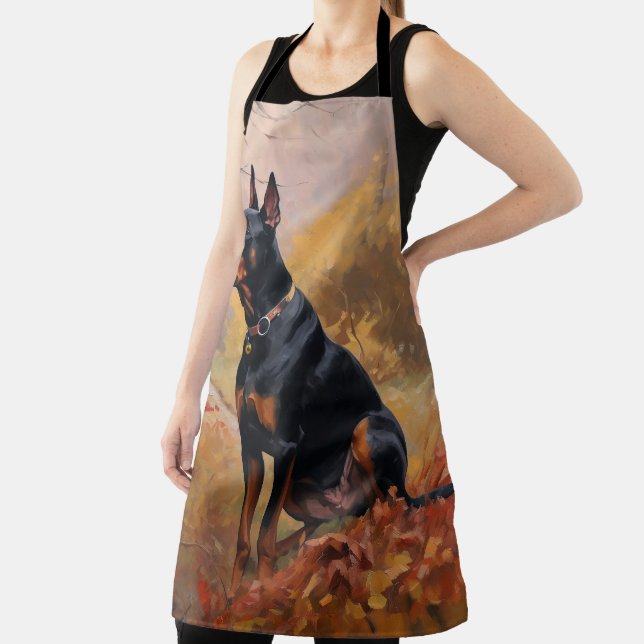 Doberman in Autumn Leaves Fall Inspire  Apron (Insitu)