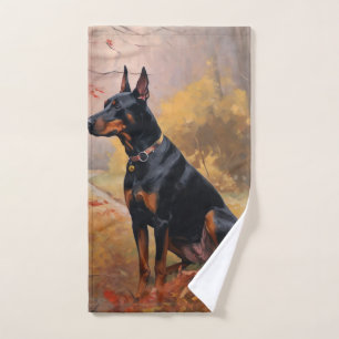 Doberman in Autumn Leaves Fall Inspire Bath Towel Set