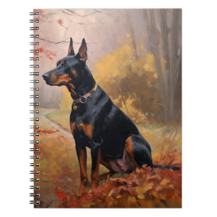 Doberman in Autumn Leaves Fall Inspire Notebook