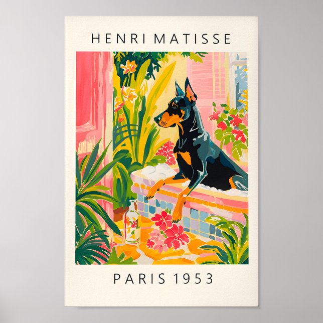 Doberman In Bathtub, Funny Bathroom Poster For Dog (Front)