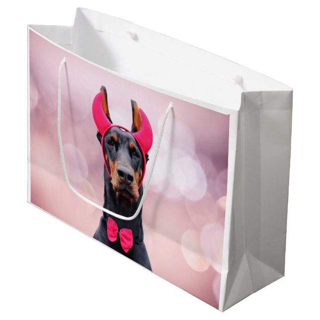 Doberman in Devil Costume Large Gift Bag (Front Angled)