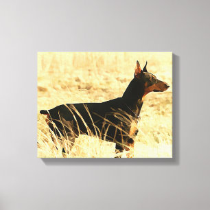 Doberman in Dry Reeds Painting Image Canvas Print