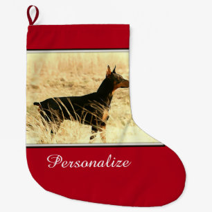 Doberman in Dry Reeds Painting Image Large Christmas Stocking