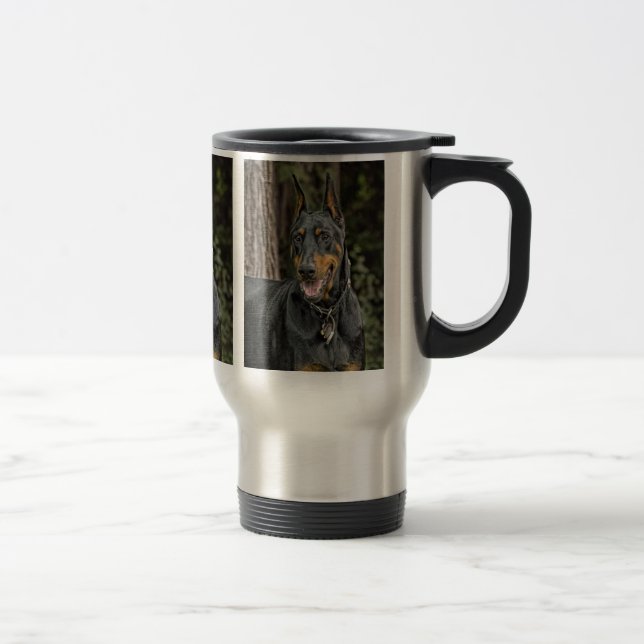 Doberman in Forest Travel Mug (Right)