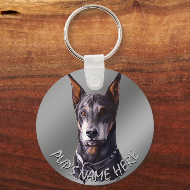 Doberman Key Chain Personalized Dog Art Gifts (Front)