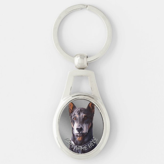 Doberman Key Chain Personalized Dog Art Gifts (Front)