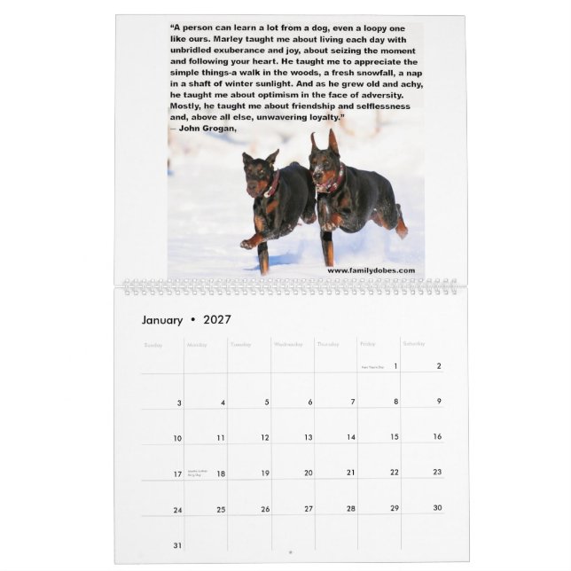 Doberman Meme Calendar (Jan 2027)