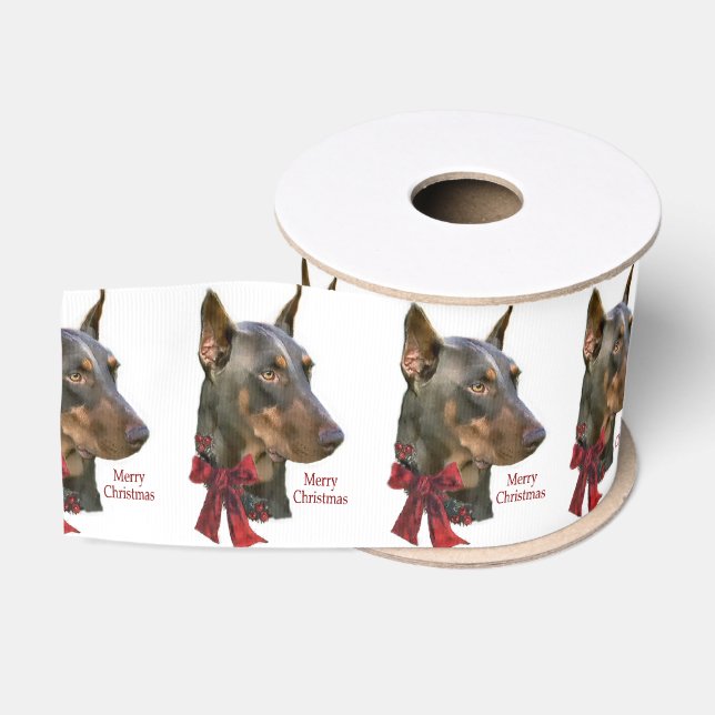 Doberman Merry Christmas Grosgrain Ribbon (Spool)