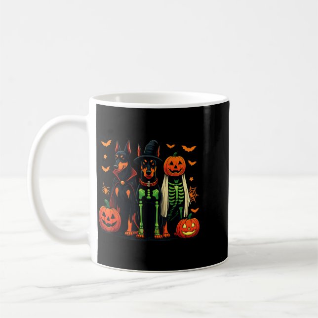 Doberman Mummy Ghost Witch Funny Dog Costume Coffee Mug (Left)