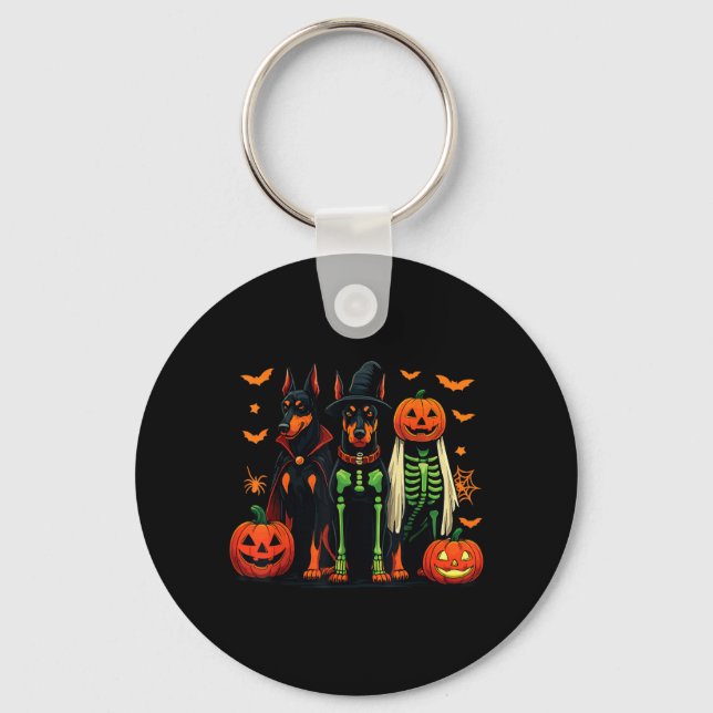 Doberman Mummy Ghost Witch Funny Dog Costume Keychain (Front)