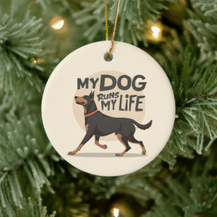 Doberman "My Dog Runs My Life" Retro Sport Art Ceramic Ornament