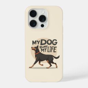 Doberman "My Dog Runs My Life" Retro Sport Art iPhone 15 Pro Case