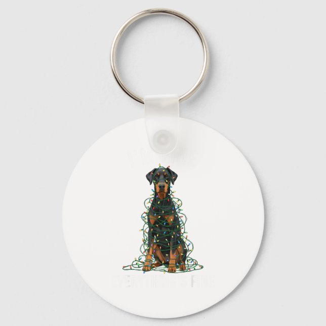 Doberman Nscher Christmas I'm Fine Everything Is F Keychain (Front)