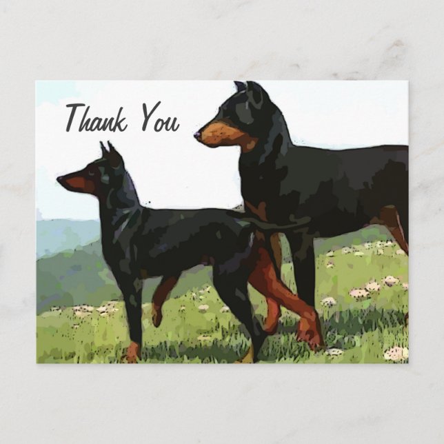 doberman peint vintage merci carte postale (Devant)