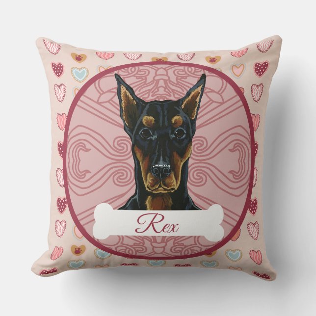 Doberman Personalize Valentine Pillow (Front)