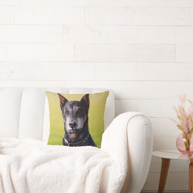 Doberman Pillows Personalized Dog Art Throw Pillow (Couch)
