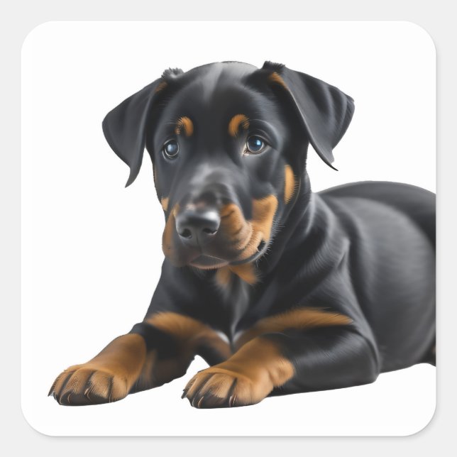 Doberman Pincer Puppy Square Sticker (Front)