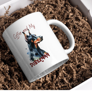 Doberman Pincher  Black Watercolor Personalize Coffee Mug