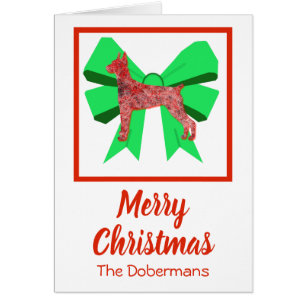 Doberman Pincher Cute Christmas Dog & Bow Card