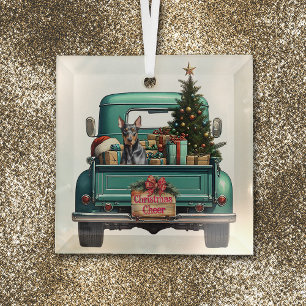 Doberman Pincher Dog Retro Truck Christmas Glass Ornament