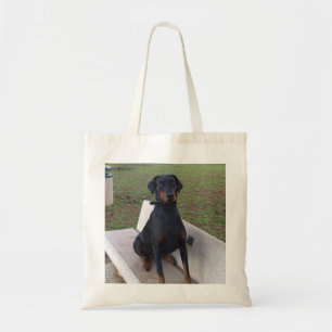 doberman pincher sitting tote bag