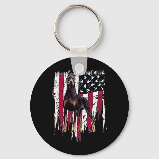 Doberman Pinscher American Flag Usa Awesome  Keychain (Front)