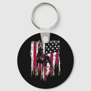 Doberman Pinscher American Flag Usa Awesome  Keychain