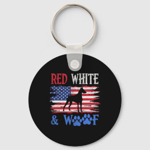 Doberman Pinscher American Flag Usa Red White And Keychain