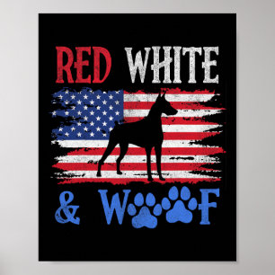 Doberman Pinscher American Flag Usa Red White And  Poster