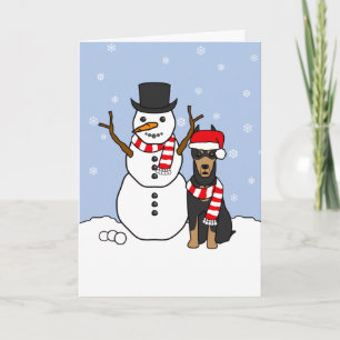 Doberman Pinscher and Snowman Holiday Card