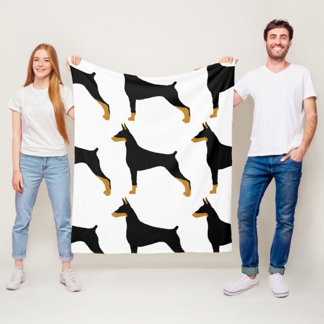 Doberman Pinscher black and tan silhouette Fleece Blanket (In Situ)