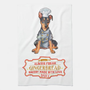 Doberman Pinscher Chef Baking Gingerbread Kitchen Towel