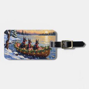 Doberman Pinscher Christmas Boat Holiday Luggage Tag