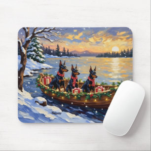 Doberman Pinscher Christmas Boat Holiday Mouse Pad
