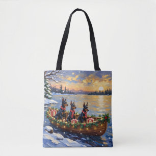 Doberman Pinscher Christmas Boat Holiday Tote Bag