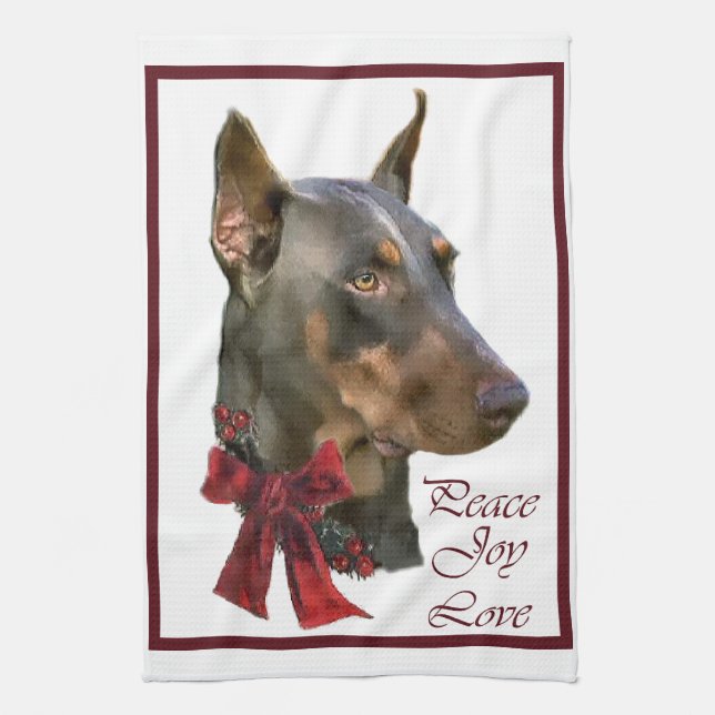 Doberman Pinscher Christmas Kitchen Towel (Vertical)