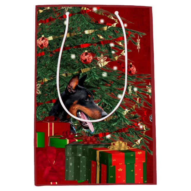 Doberman Pinscher Christmas Medium Gift Bag (Front)